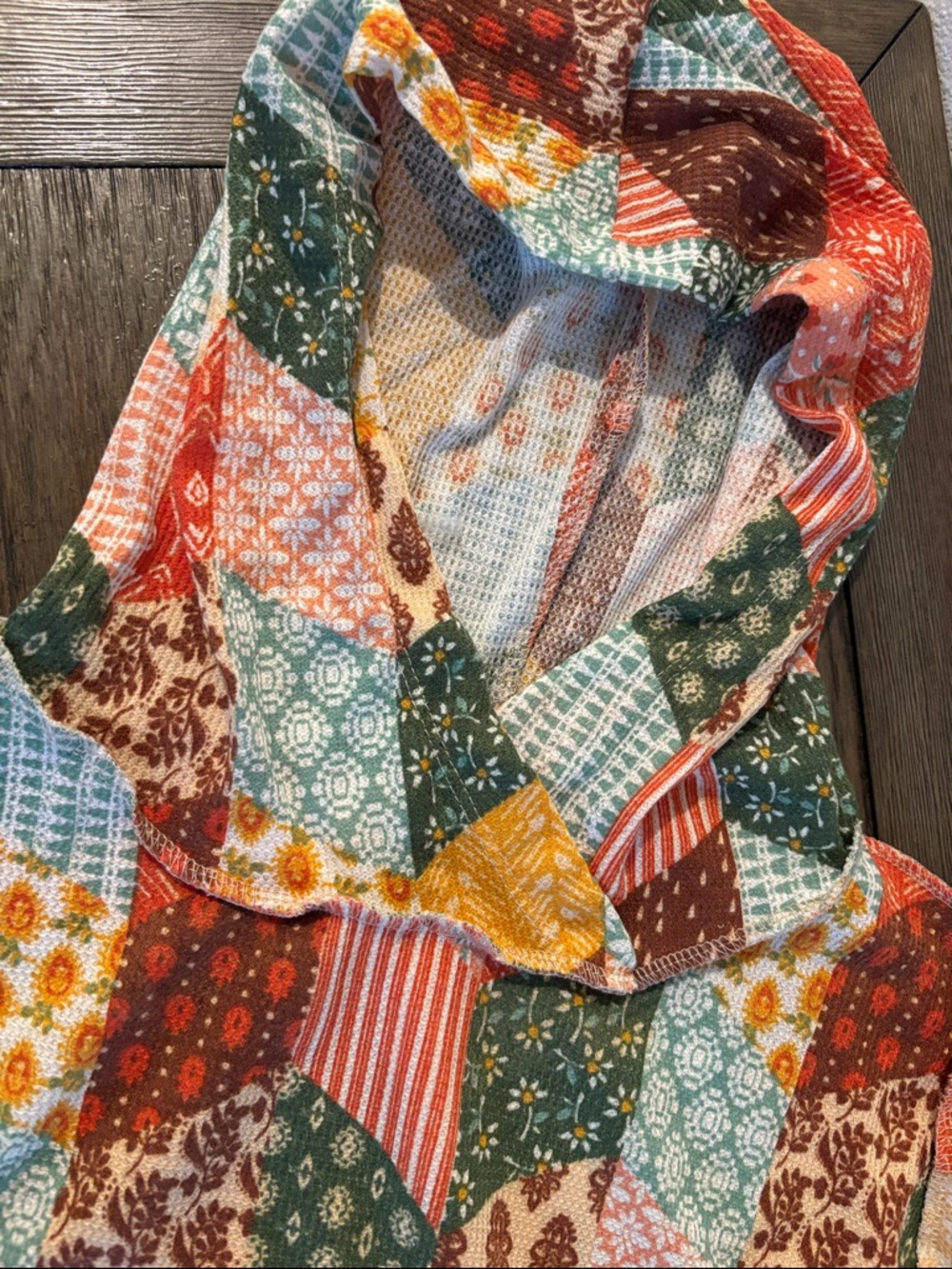NEW [Haptics] Patchwork Printed High/Low Back Hem Yoke Hooded Top Women's S - Picture 7 of 12